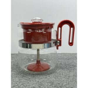 VINTAGE GEMCO RED STOVETOP PERCOLATOR GLASS COFFEE MAKER POT 8 Cups MCM